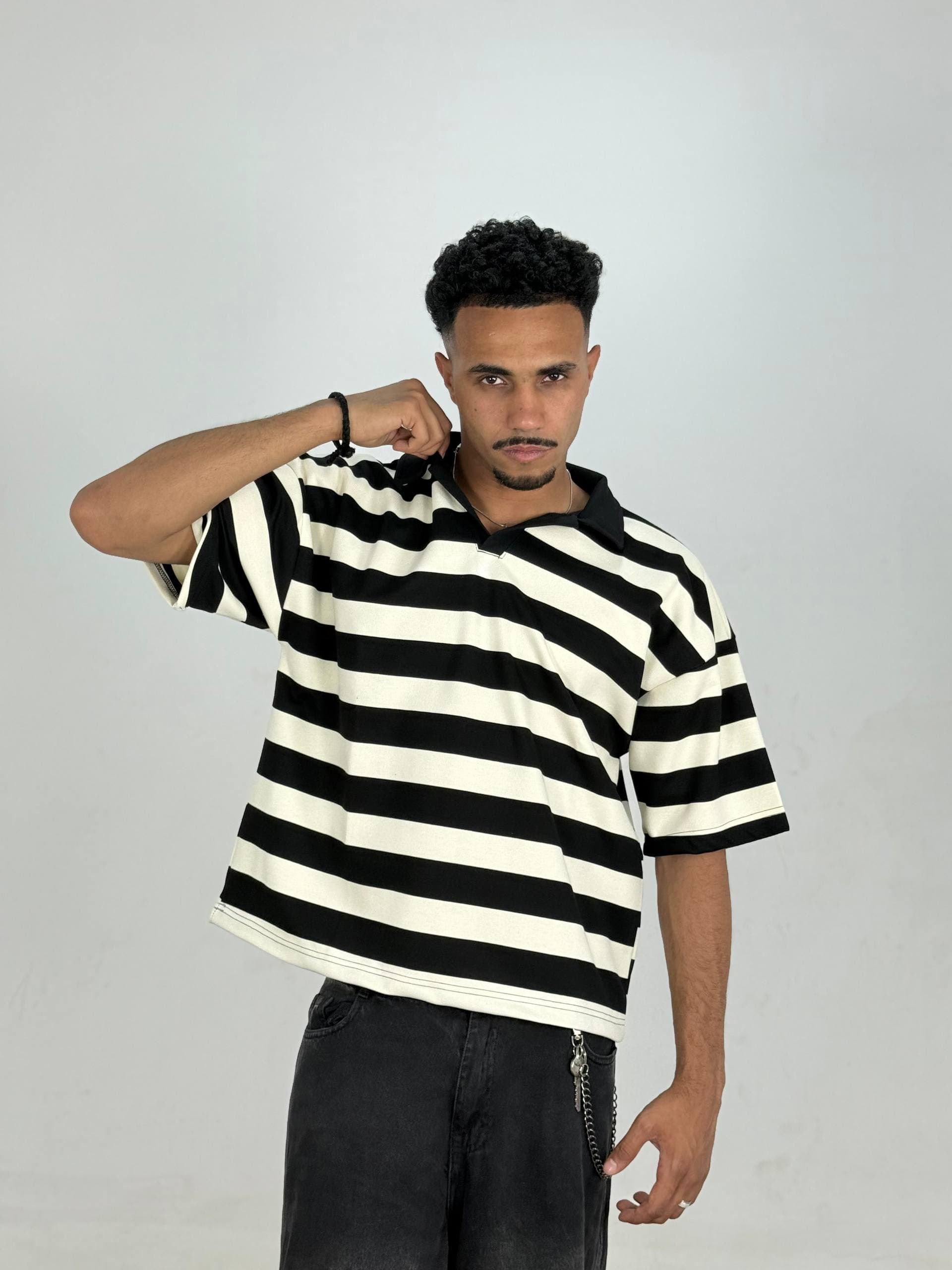 RAW Striped Boxfit Polo โ Black & White Stripe